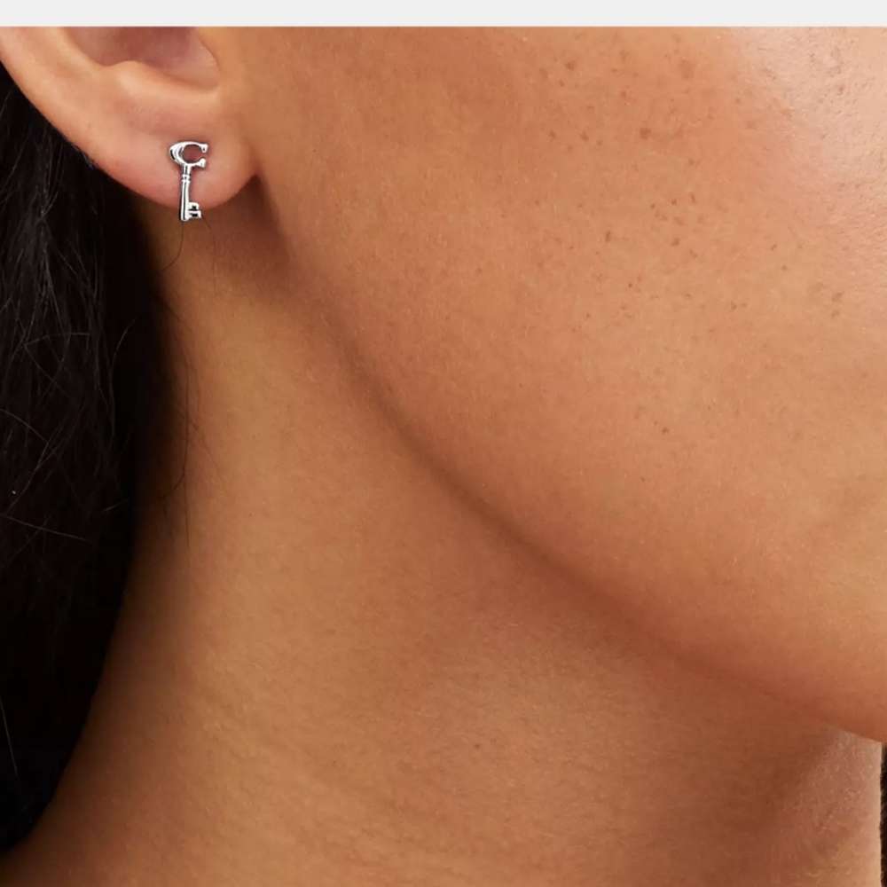Coach Signature Logo lock and Key Silver Stud Earring Set - Picture 4 of 8